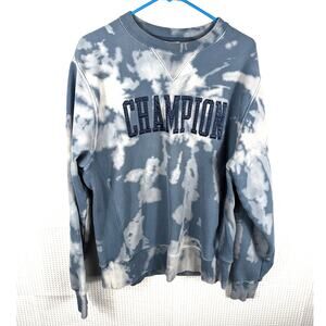 Champion Reverse Weave Sweatshirt Large Blue White Tie Dye Crewneck Pullover